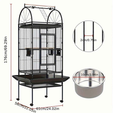 176cm Large Advwin Bird Cage Parrot Aviary with Stand-alone Perch, Wheels and Brake